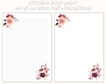 Printable letter paper, letter writing paper, decorative paper, pretty letter paper, printable stationary, fancy letter paper, floral paper