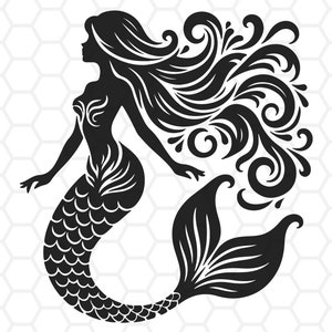 Svg sirène, sirène coupe fichiers, clipart sirène, silhouette sirène, sirène png, sirène coupe fichiers pour cricut & silhouette