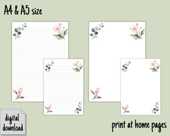 Floral Printable Letter Paper, Line Sheet, Sheet, Floral Printable Letter  Paper, Writing Paper Printable, to Do List, Letter Writing Set 
