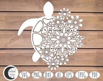 Floral turtle svg, turtle svg, mandala svg, ocean svg, sea turtle svg, animal svg, summer svg, sea turtle, sea animals svg, beach svg