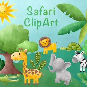Clipart safari, decorazione doccia per bambini Safari, clipart per bambini Safari, clipart animale Safari, Clipart bambino safari giungla, Clipart elefante