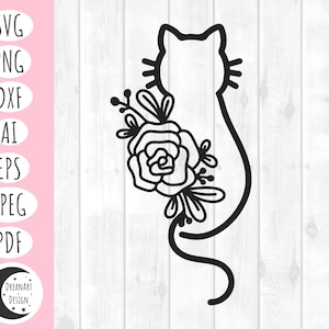 Gato floral SVG, Contorno de gato svg, gato svg, gato fofo svg, gatinho svg, boho svg, gato preto svg, cricut svg, uso comercial svg