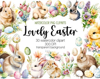 Watercolor easter clipart bundle, easter clipart, easter png, watercolor clipart, easter basket png, easter bouquet png, sublimation designs