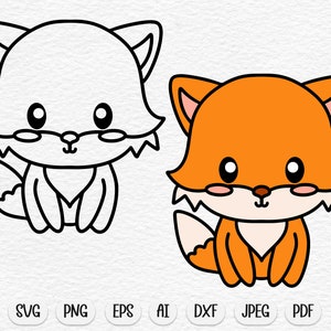 Renard svg, renard mignon svg, animal mignon svg, kawaii svg, mignon svg, clipart de renard, bébé renard svg, bébé svg, svg superposé, animaux des bois svg