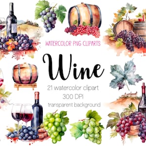 Watercolor Wine Clipart Bundle: Winery PNG Graphics (Digital Download)