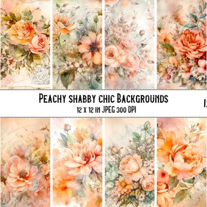 Peachy Floral Shabby Chic Backgrounds: Junk Journal Paper (Digital Download)