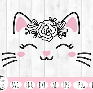 Cute cat face svg, cute cat svg, cat svg, cat face svg, kitty svg, floral cat svg, cat outline svg, cricut designs