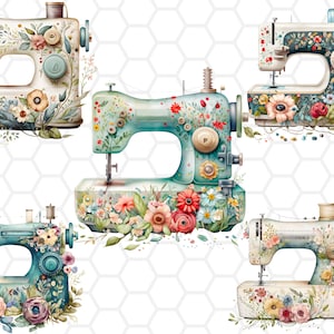 Watercolor Floral Sewing Machine Clipart, sewing machine png, sublimation designs, sewing clipart, sewing png, watercolor clipart