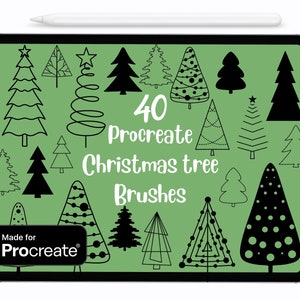 40 Christmas Tree Procreate Brushes: Winter Illustration Stamps (Digital Download)