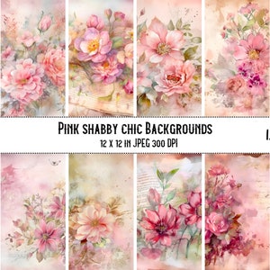 Pink Floral Shabby Chic Paper: Junk Journal Backgrounds (Digital Download)