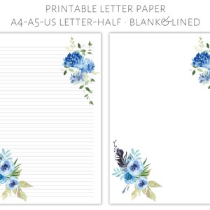 Printable floral letter paper, letter writing paper, letter stationery, letter writing set, pretty letter paper, writing paper