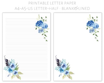 Printable Floral Letter Writing Paper: Lined & Blank (Digital Download)