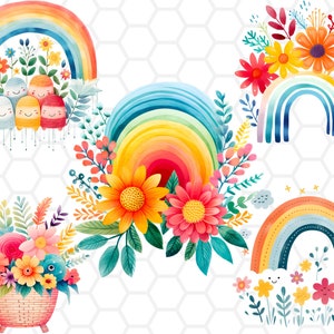 Watercolor Rainbow Clipart: Boho Nursery PNG Bundle (Digital Download)