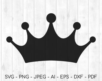May include: A black silhouette of a crown with five points. The crown is a simple design with no embellishments.