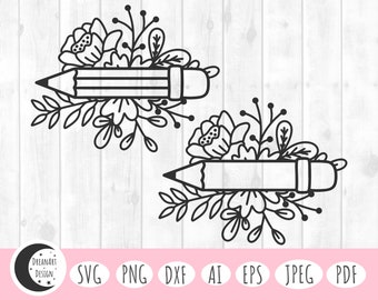Pencil svg, teacher pencil svg, floral pencil svg, school svg, back to school svg, teacher svg, teacher shirt svg, school staff svg