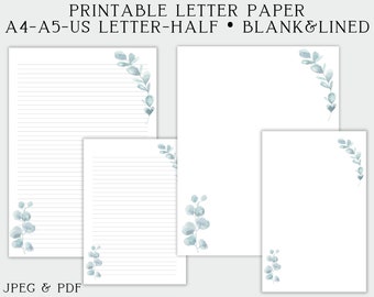 Floral Printable Letter Paper, Line Sheet, Writing Paper Printable, Letter Writing Set, Line sheet, Printable Paper, Letter Writing Paper