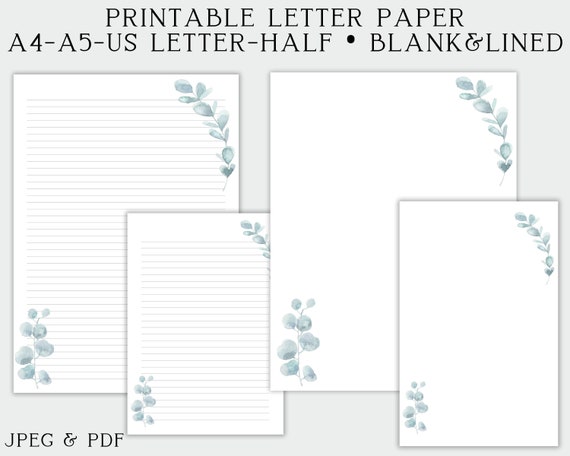 Floral Printable Letter Paper, Line Sheet, Writing Paper Printable, Letter Writing Set, Line sheet, Printable Paper, Letter Writing Paper