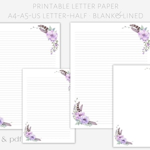 Printable Floral Letter Paper: A4, A5, US Letter Sizes (digital ...