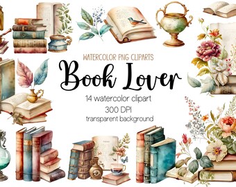 Watercolor Book Clipart Bundle: Floral Book PNG Designs (Digital Download)