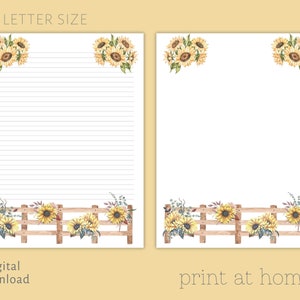 Printable Letter Paper, Sunflower Paper, Letter Writing Paper ...