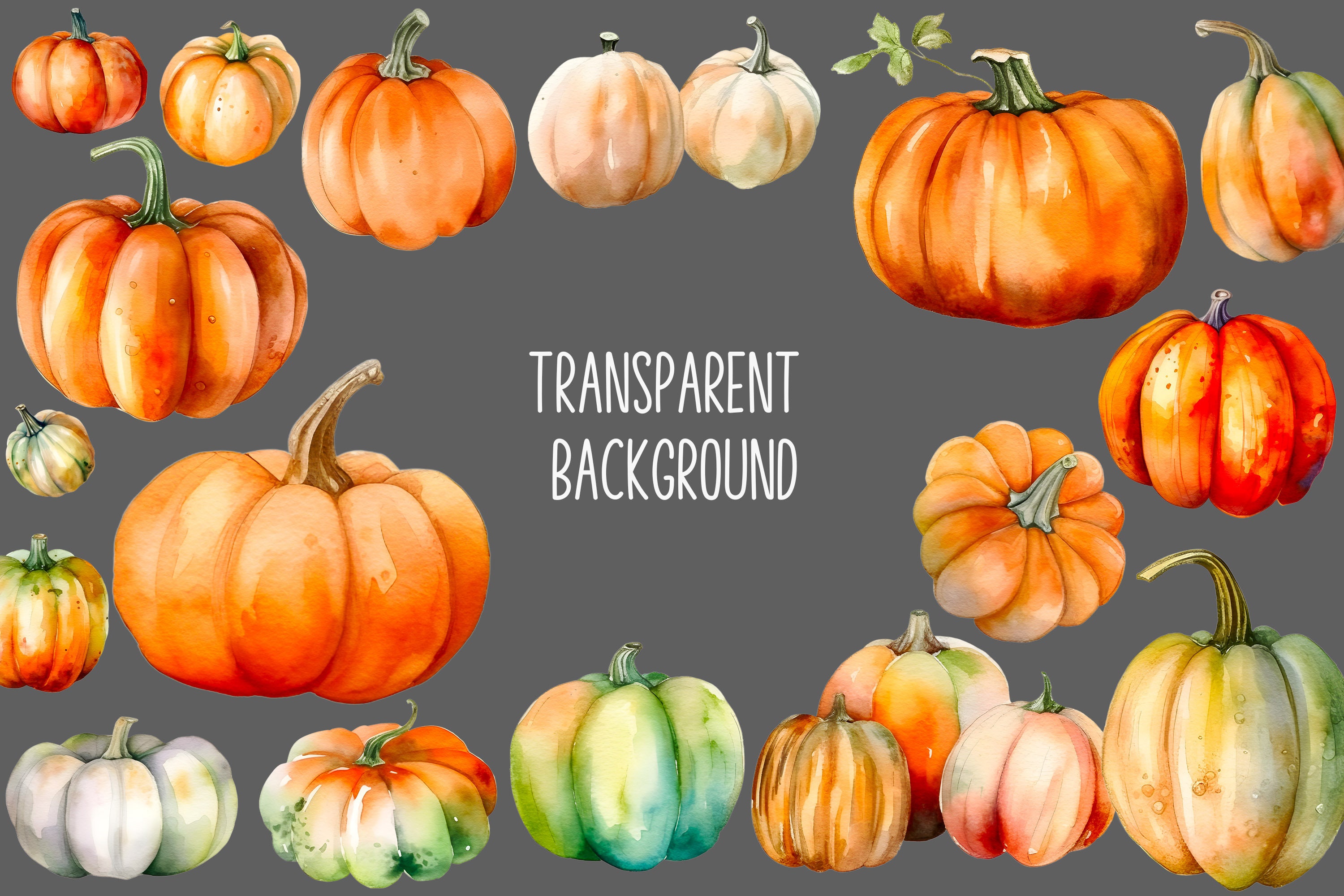 Watercolor Pumpkin Clipart Set: 25 PNG Fall Graphics (digital Download ...