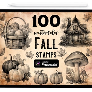 100 Fall Procreate Stamp Brushes: Autumn Elements (Digital Download)