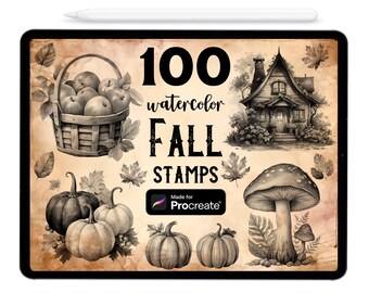 100 Fall Procreate Stamp Brushes: Autumn Elements (Digital Download)