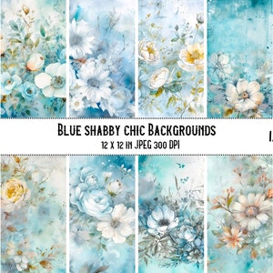 Blue Floral Shabby Chic Paper: Junk Journal Backgrounds (Digital Download)