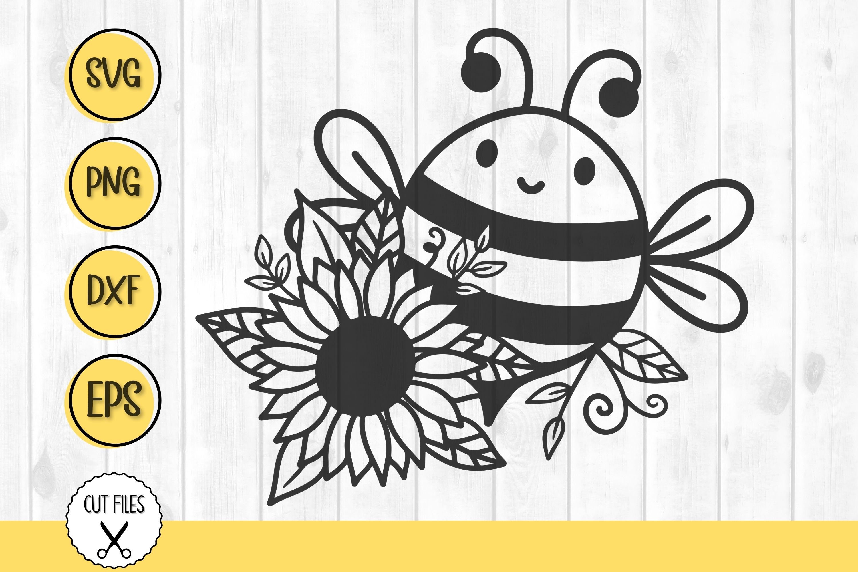 Sunflower Bee Svg Sunflower Svg Bee Svg Bee Clipart Floral Etsy