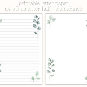 Eucalipto Carta per lettere stampabile, carta da scrittura, carta per scrivere lettere, set per la scrittura di lettere, cancelleria per lettere, bella carta per lettere