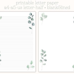 Eucalyptus Printable letter paper, writing paper, letter writing paper, letter writing set, letter stationery, pretty letter paper