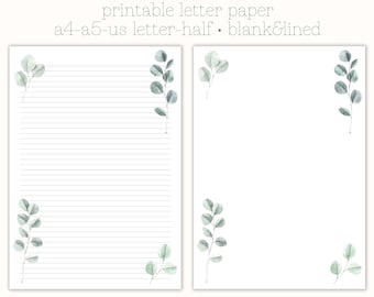 Eucalipto Carta per lettere stampabile, carta da scrittura, carta per scrivere lettere, set per la scrittura di lettere, cancelleria per lettere, bella carta per lettere