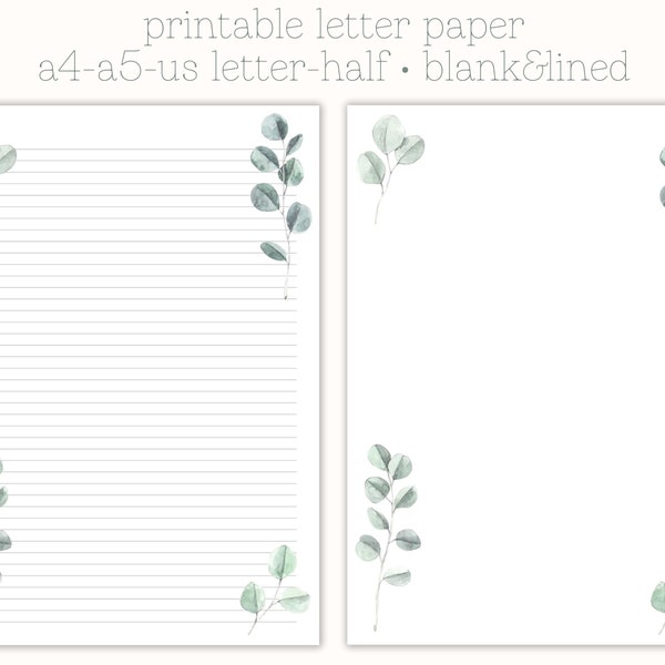 Eucalyptus Printable letter paper, writing paper, letter writing paper, letter writing set, letter stationery, pretty letter paper