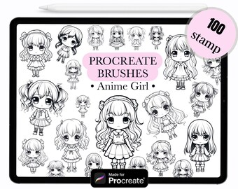 Anime Girl Procreate Brushes: 100 Kawaii Stamps (Digital Download)