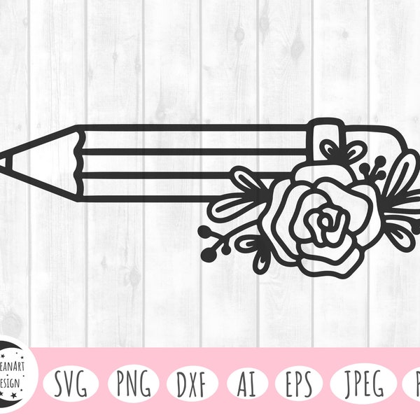 Pencil svg, teacher pencil svg, floral pencil svg, school svg, back to school svg, teacher svg, teacher shirt svg, school staff svg