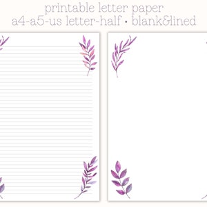 Watercolor leaves, Printable letter paper, writing paper, letter writing paper, letter writing set, letter stationery, pretty letter paper