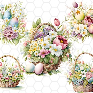 Motifs de sublimation de panier floral de Pâques, clipart de Pâques, Pâques png, clipart aquarelle, panier de Pâques png, bouquet de Pâques png, sublimation