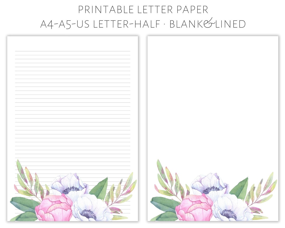 Printable Floral Letter Paper, Letter Writing Paper, Letter Stationery ...