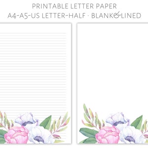 Printable floral letter paper, letter writing paper, letter stationery, letter writing set, pretty letter paper, writing paper