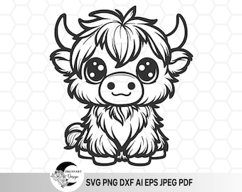 クリカット用のハイランド牛の svg ファイル、ハイランド牛の svg、ハイランド牛のクリップアート、ハイランド牛の png、ハイランド牛、牛の svg、牛のクリップアート、牛の png