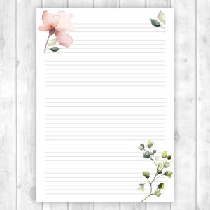 Floral Printable Letter Paper, Line Sheet, Floral Printable Letter Paper, Writing Paper Printable, Letter Writing Set image 2