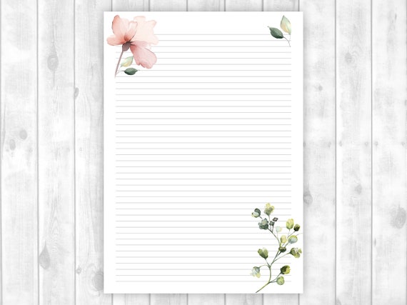Floral Printable Letter Paper, Line Sheet, Floral Printable Letter Paper,  Writing Paper Printable, Letter Writing Set 