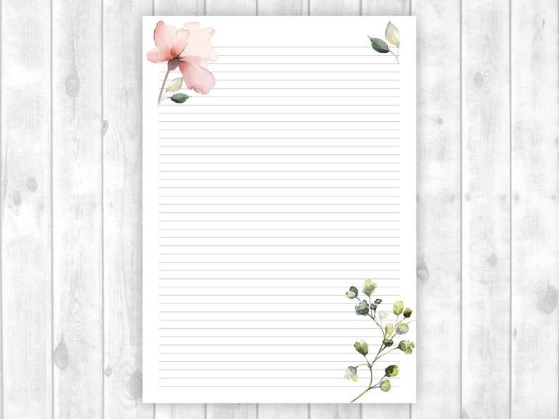 Floral Printable Letter Paper, Line Sheet, Floral Printable Letter Paper, Writing Paper Printable, Letter Writing Set image 2