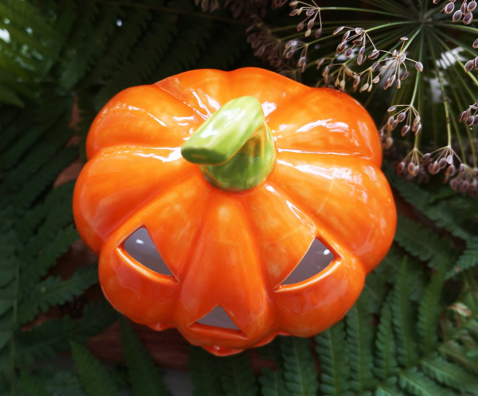 Large Outside Halloween Ceramic Pumpkins Halloween Lawn Etsy