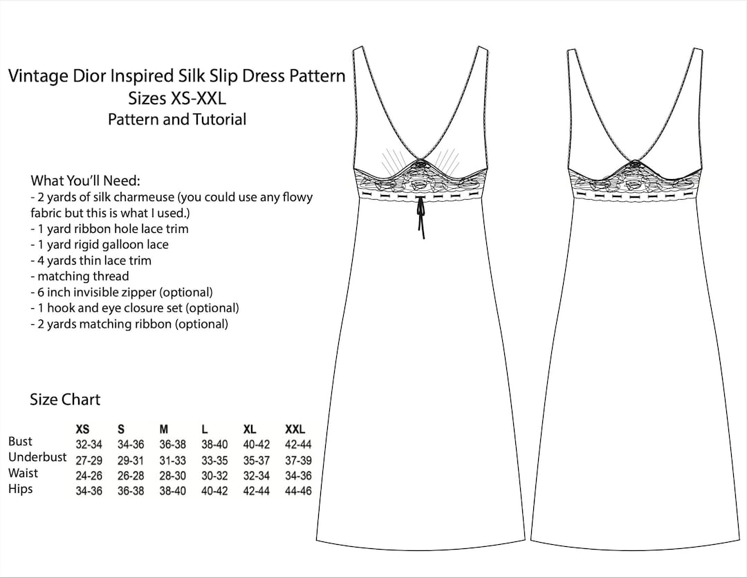 Vintage Inspired Silk Slip Dress Digital Pattern PDF Printable and