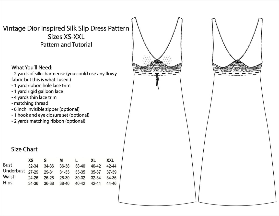 Vintage Inspired Silk Slip Dress Digital Pattern PDF Printable Etsy
