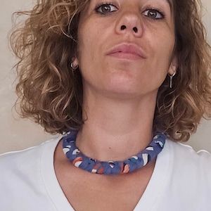 Blue Multicolor Braided Choker Necklace, Handmade Artistic Textile Jewelry for Women, Creative Everyday Necklace Gift