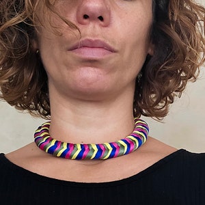 Handmade Multicolor Festival Necklace, Artistic Braided Choker Jewelry for Women, Colorful Creative Statement Necklace Gift