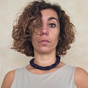 Bold blue fabric necklace, Statement rope knotted navy necklace, Bib lightweight denim necklace, Unique chunky necklace for women