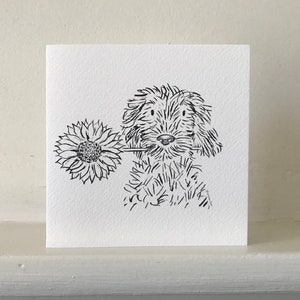 Handmade Cockapoo with a sunflower Card